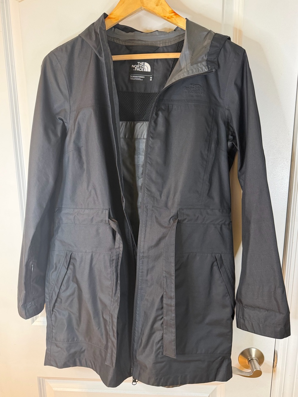 Vintage The North Face Women’s Black Hooded Raincoat, size M